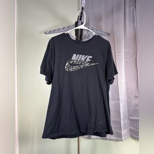 Nike Black Short Sleeve Tee camo check small bleach mark at the bottom front